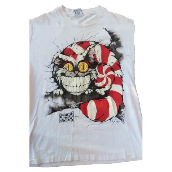 VTG 90s Cheshire Cat T Shirt Andazia Alice In Wonderland USA Made, Single Stitch